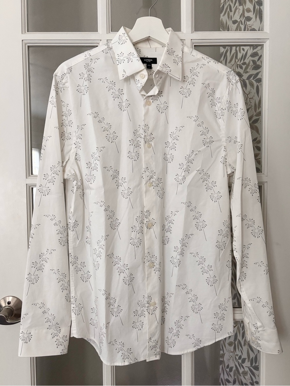 EXPRESS Slim Stretch Modern Tech 1MX Dress Shirt Gray Floral Sz S